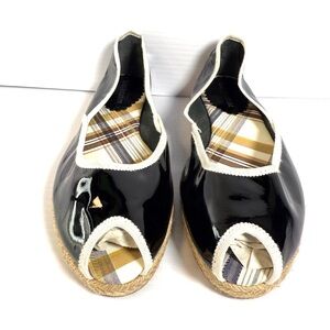 Enzo Angiolini Black and Cream Peep Toe Flats